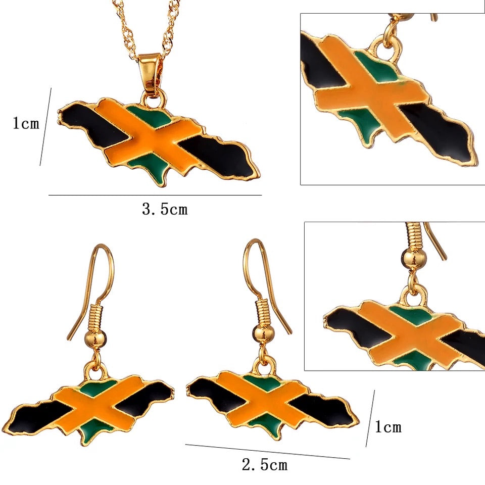 Jamaica National Flag Earring and Pendant Necklace