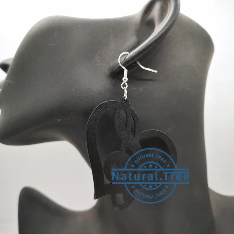 music symbol wooden earring (Treble Clef)