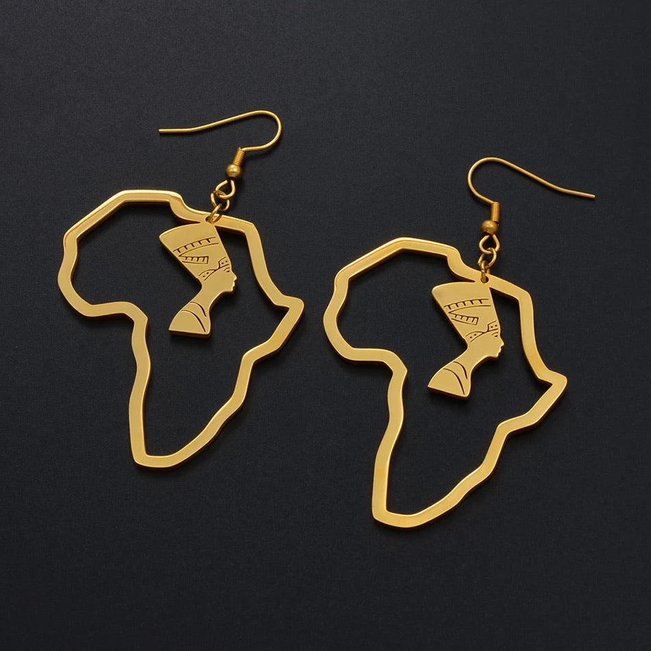 Queen Nefertiti Earrings African Map Earrings