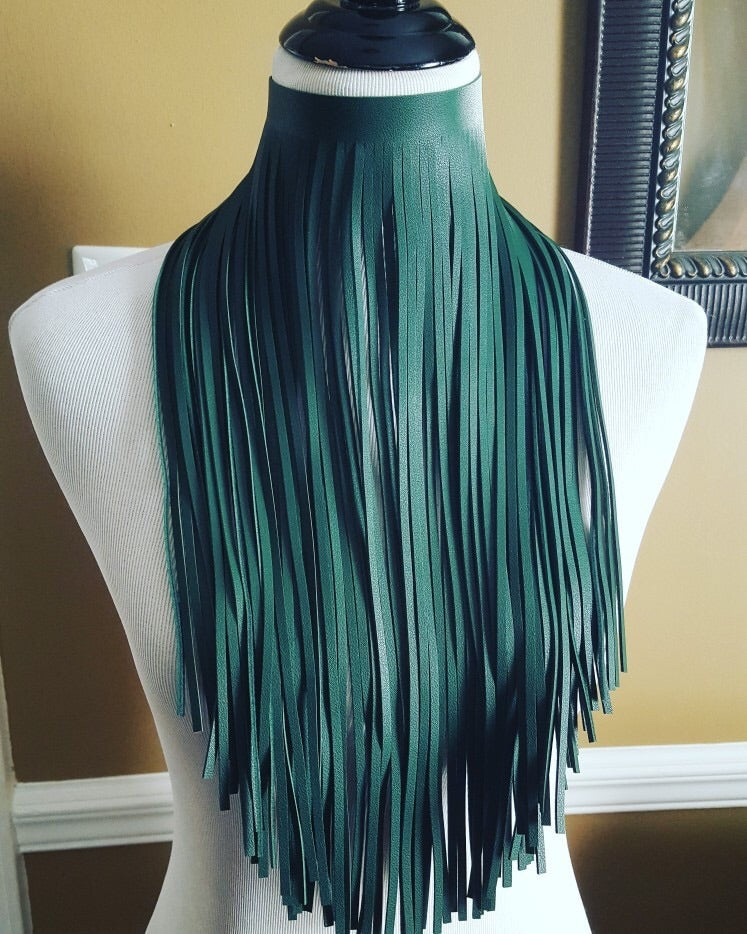 Dark Green Leather Collar Tassel Necklace