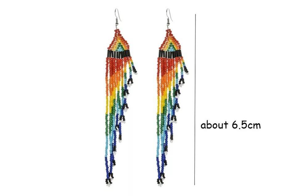 Bohemian Handmade Multi Beaded Long Tassel Earrings For Women Seed Bead Statement Dangle Earrings Ethnic Jewelry