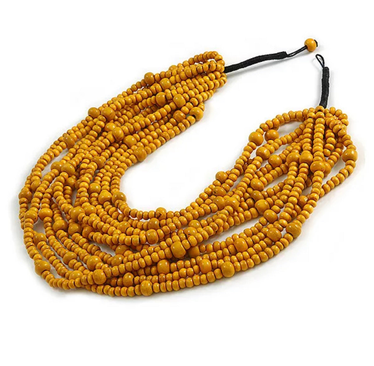 Multi strand Wooden Bead Necklace - yellow