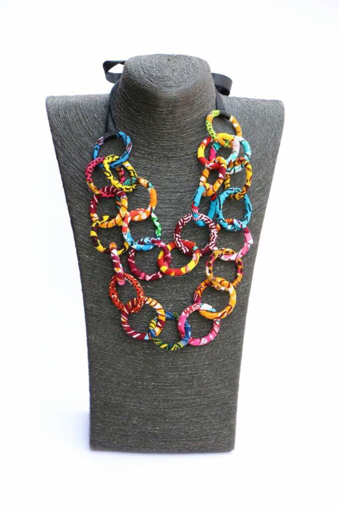 Circular African fabric - Multi layered circular statement necklace