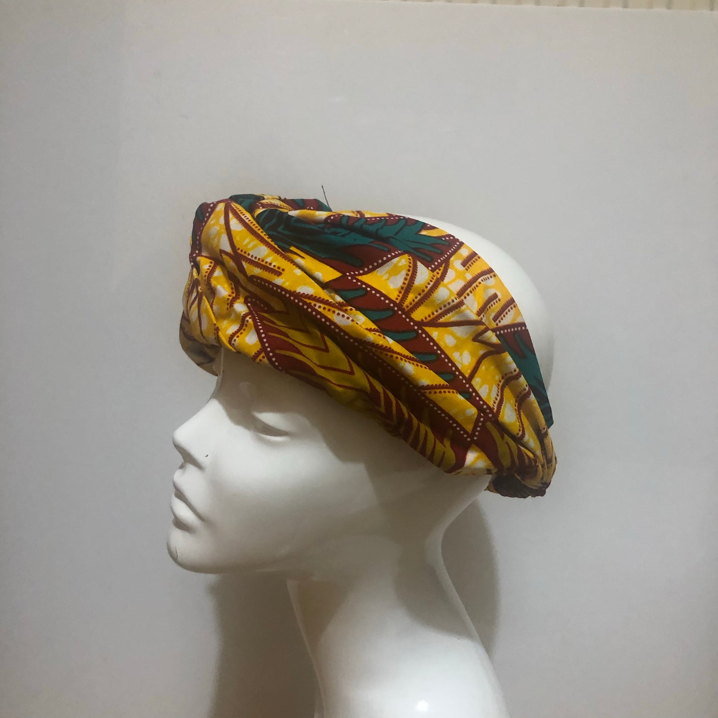 Yellow mix African print turban style headband