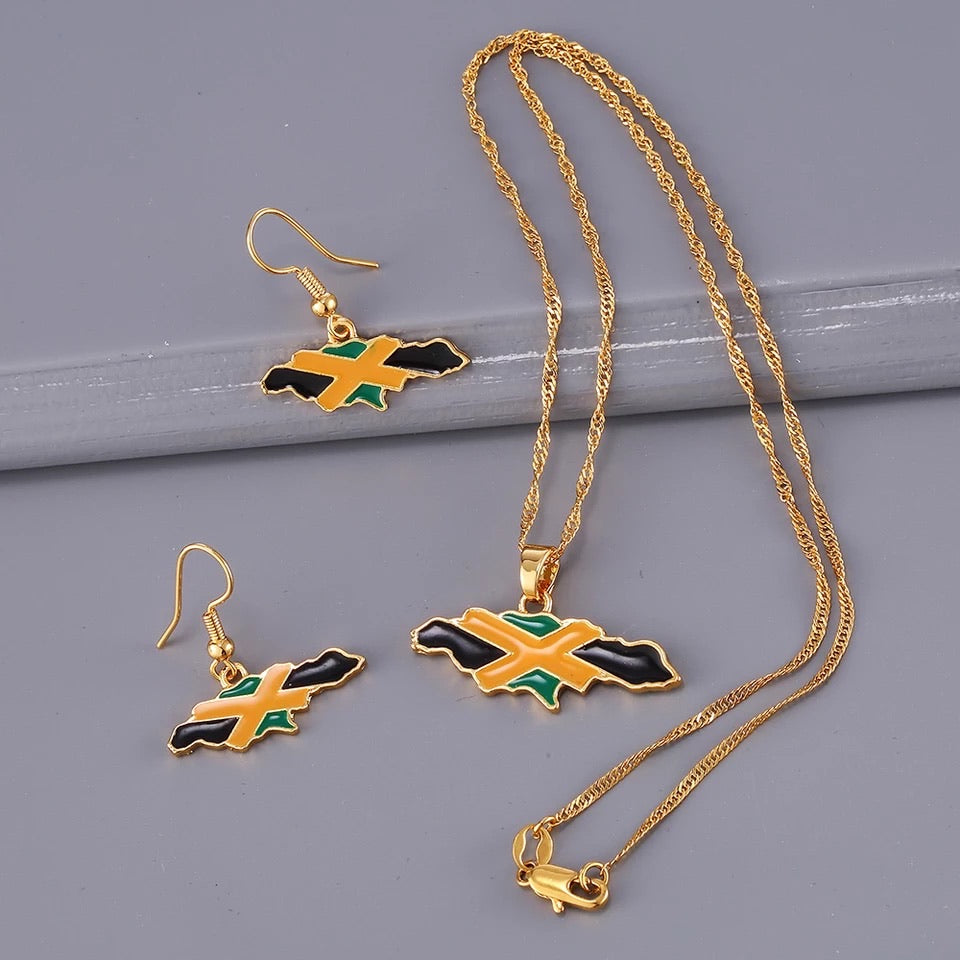 Jamaica National Flag Earring and Pendant Necklace