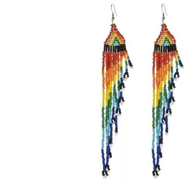 Bohemian Handmade Multi Beaded Long Tassel Earrings For Women Seed Bead Statement Dangle Earrings Ethnic Jewelry