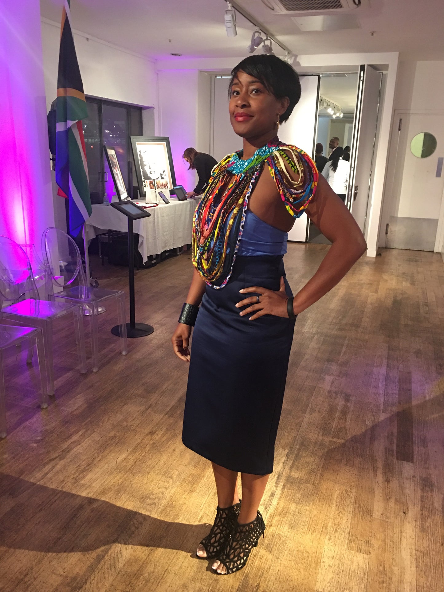 Multi layered african fabric necklace - shoulder