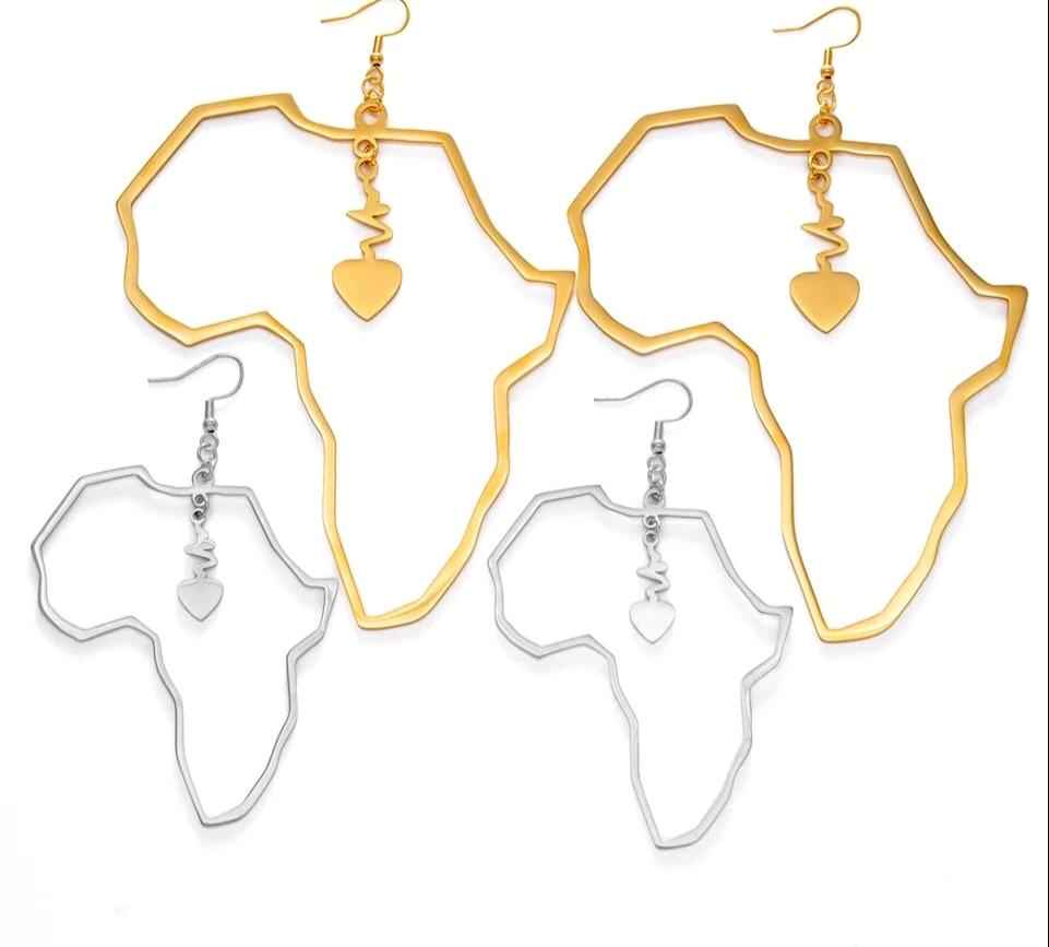 Gold Heart African Map - 11cm Earrings
