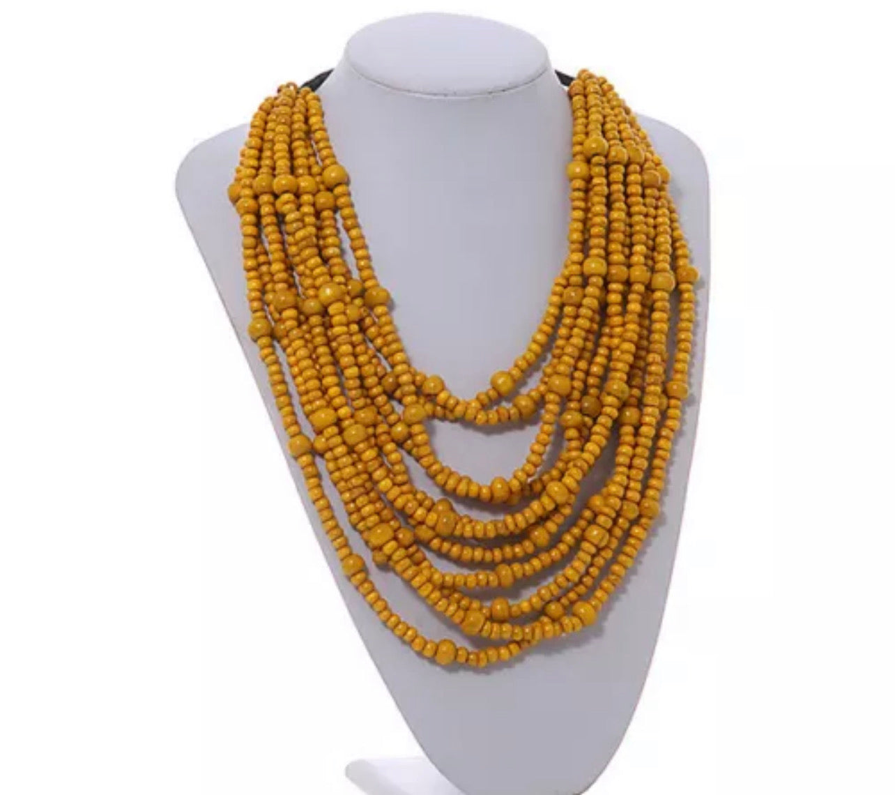 Multi strand Wooden Bead Necklace - yellow