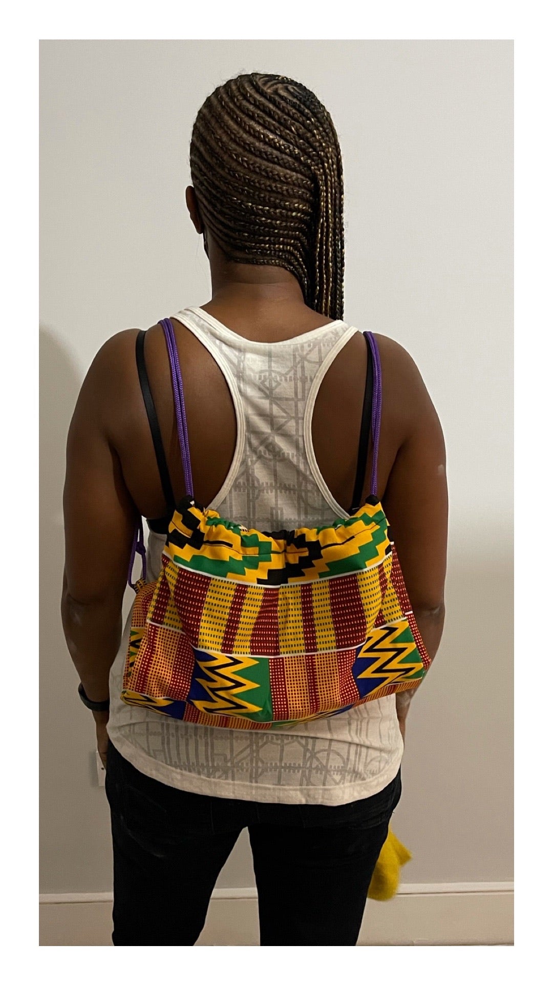 Drawstring bag - African kente fabric bag