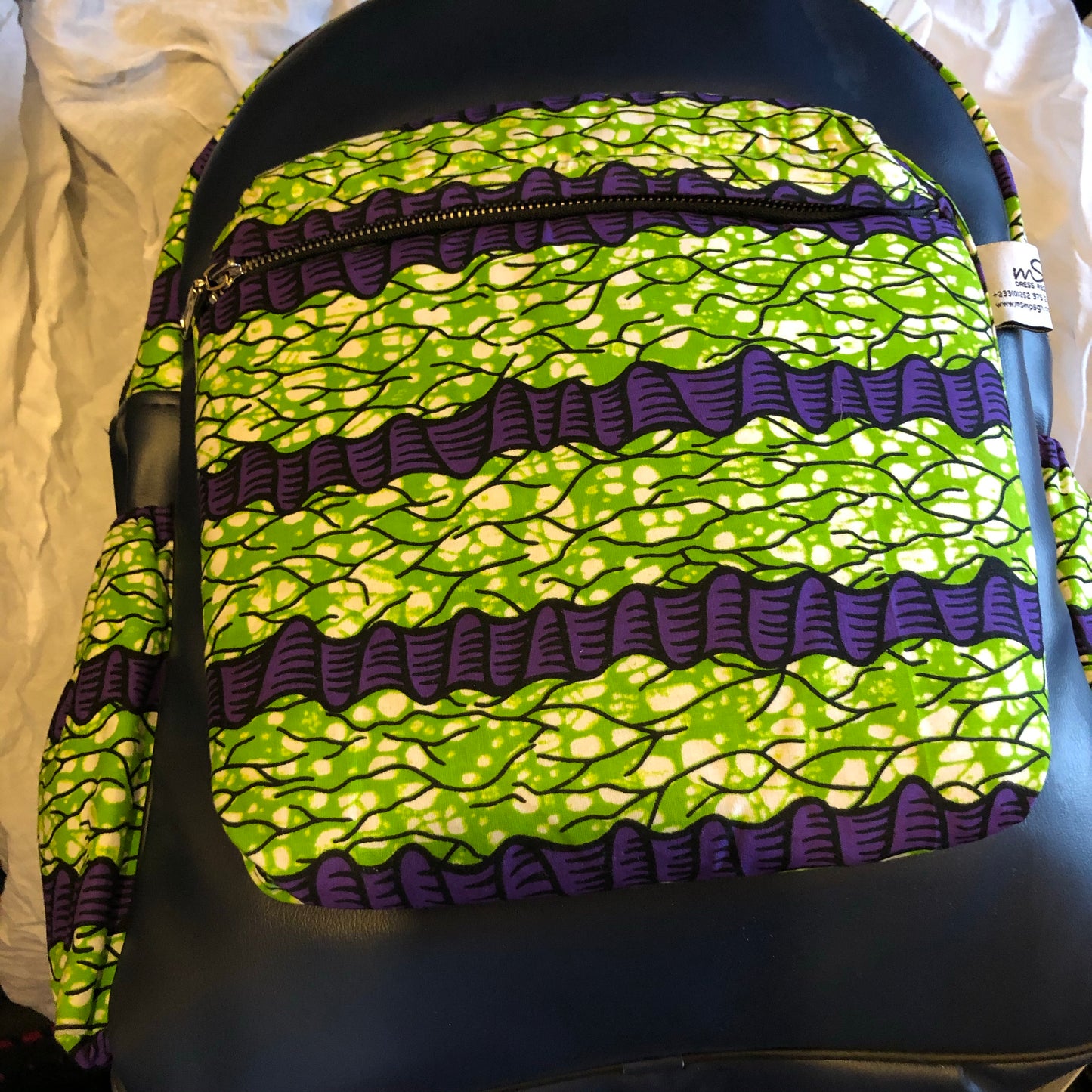 Leather and African print backpack - dark blue