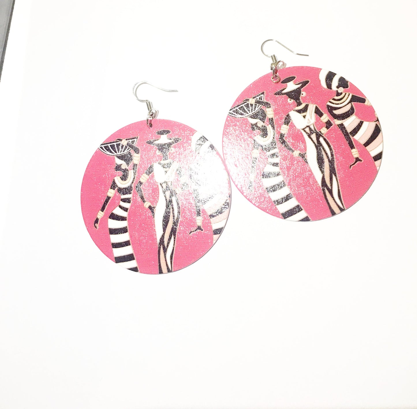 African Women Earrings - red background