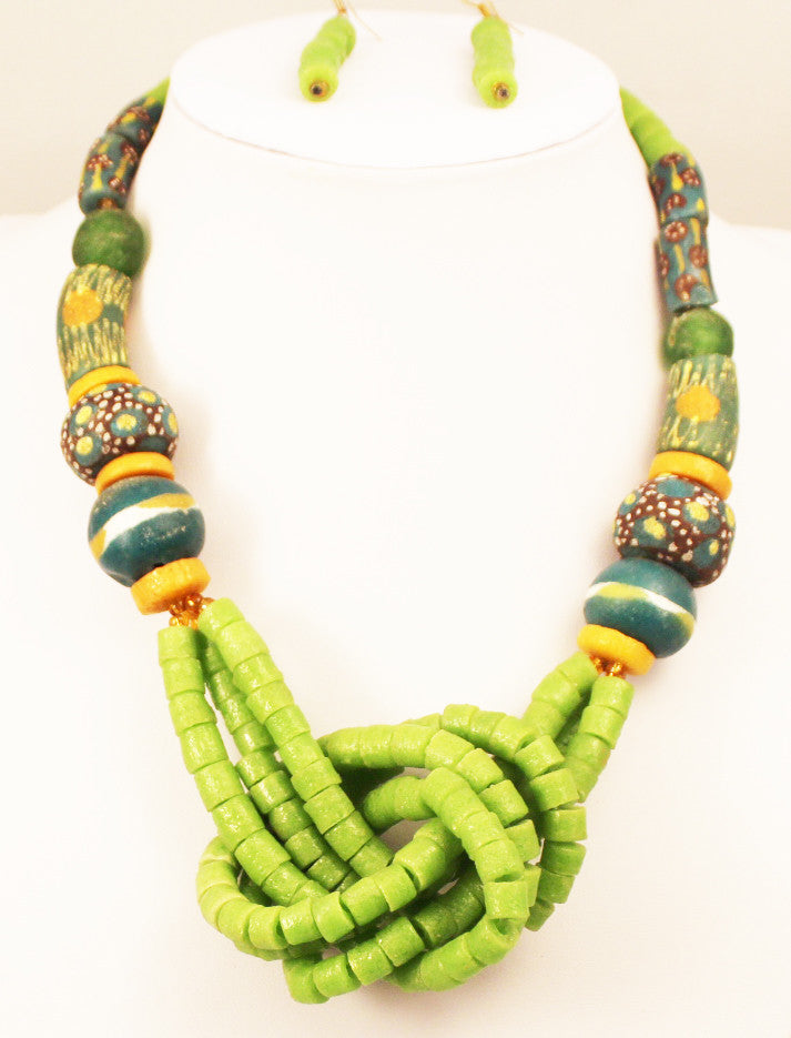 Green glass bead and stone handmade jewellery