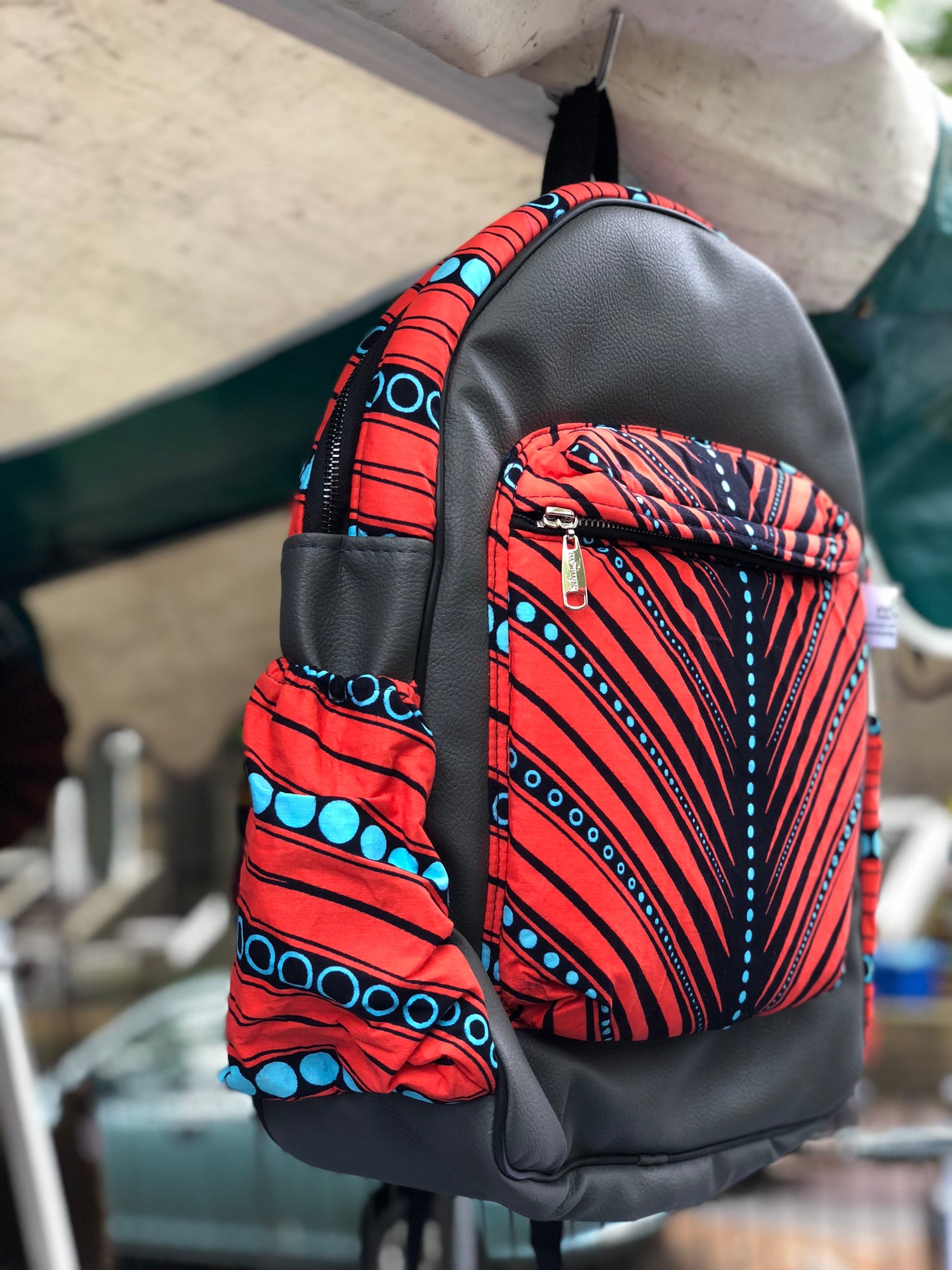 Backpacks - Leather and African print