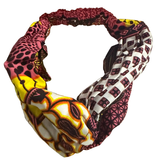 Yellow, White and Pink African Print Turban Style Headband