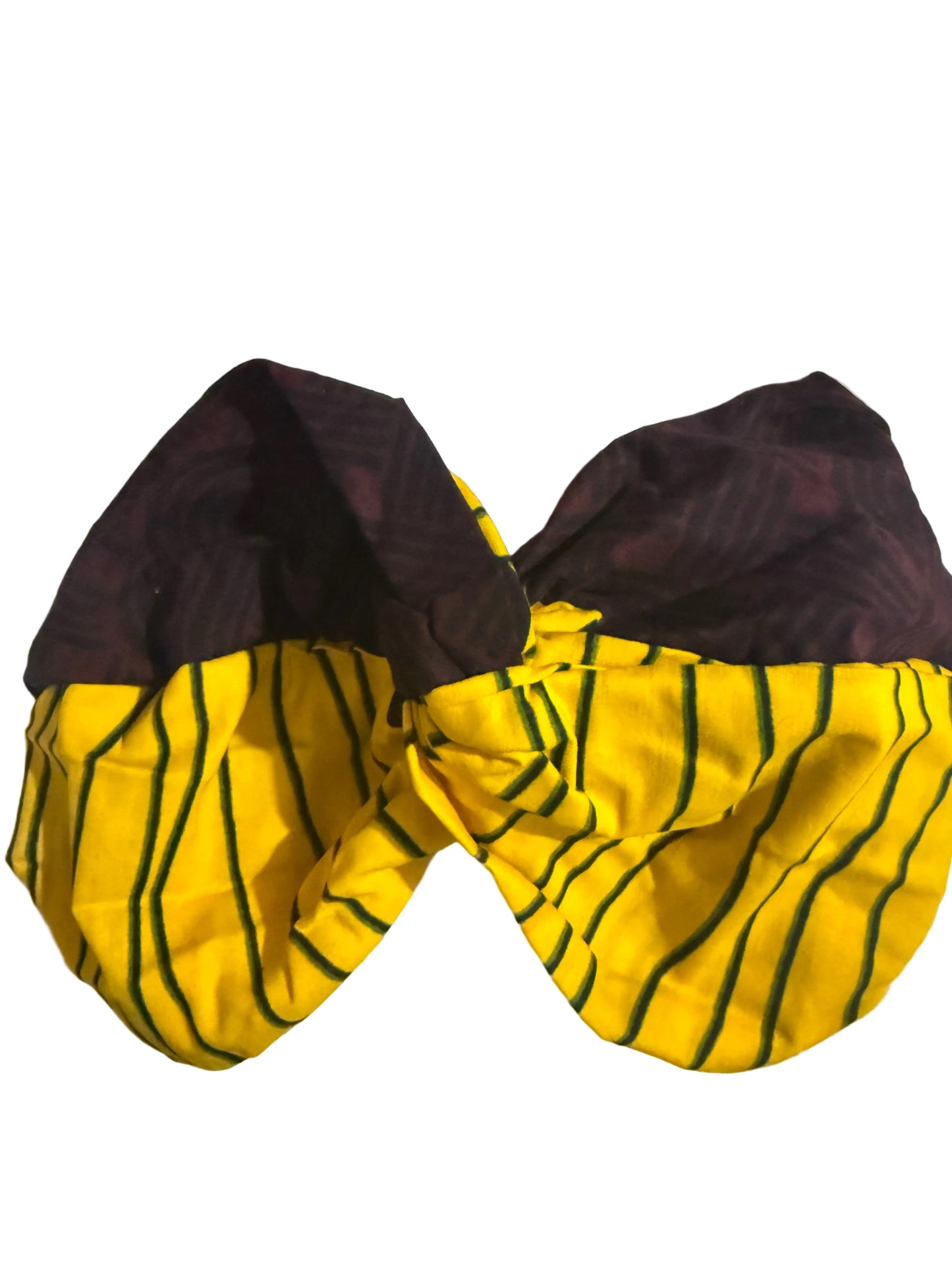 Brown and yellow pattern wide turban