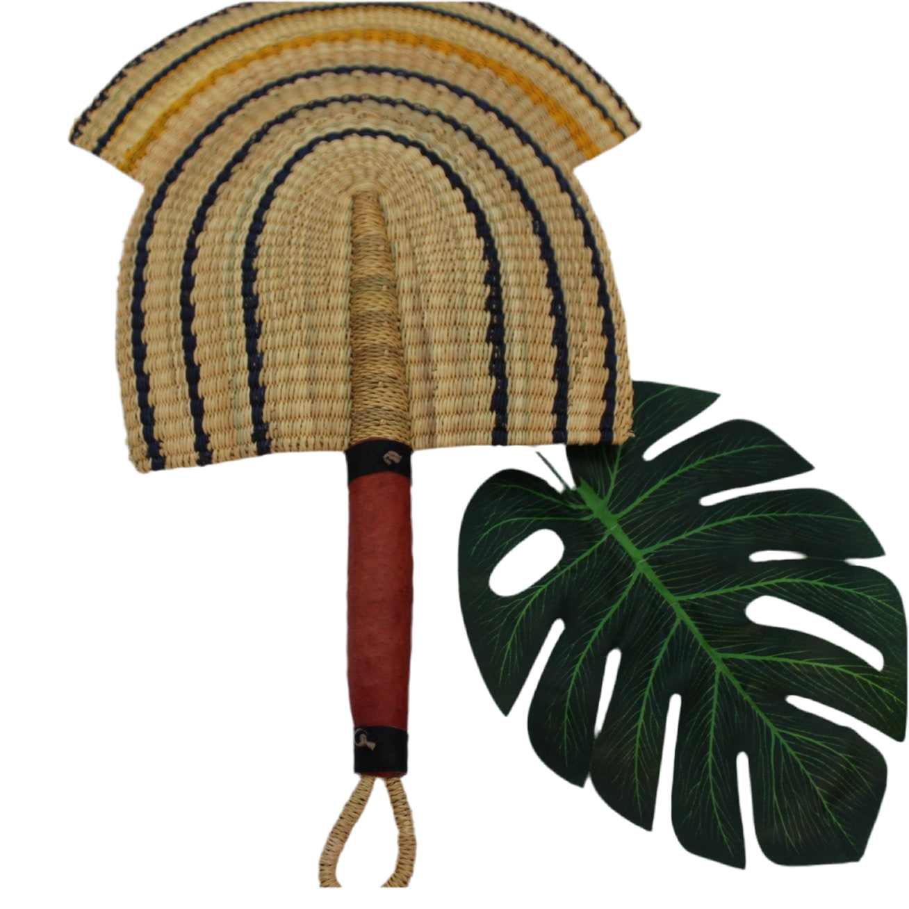 Blue and yellow beautiful handwoven and decorative Bolga fan, hand fan, African fan, Ghanaian fan