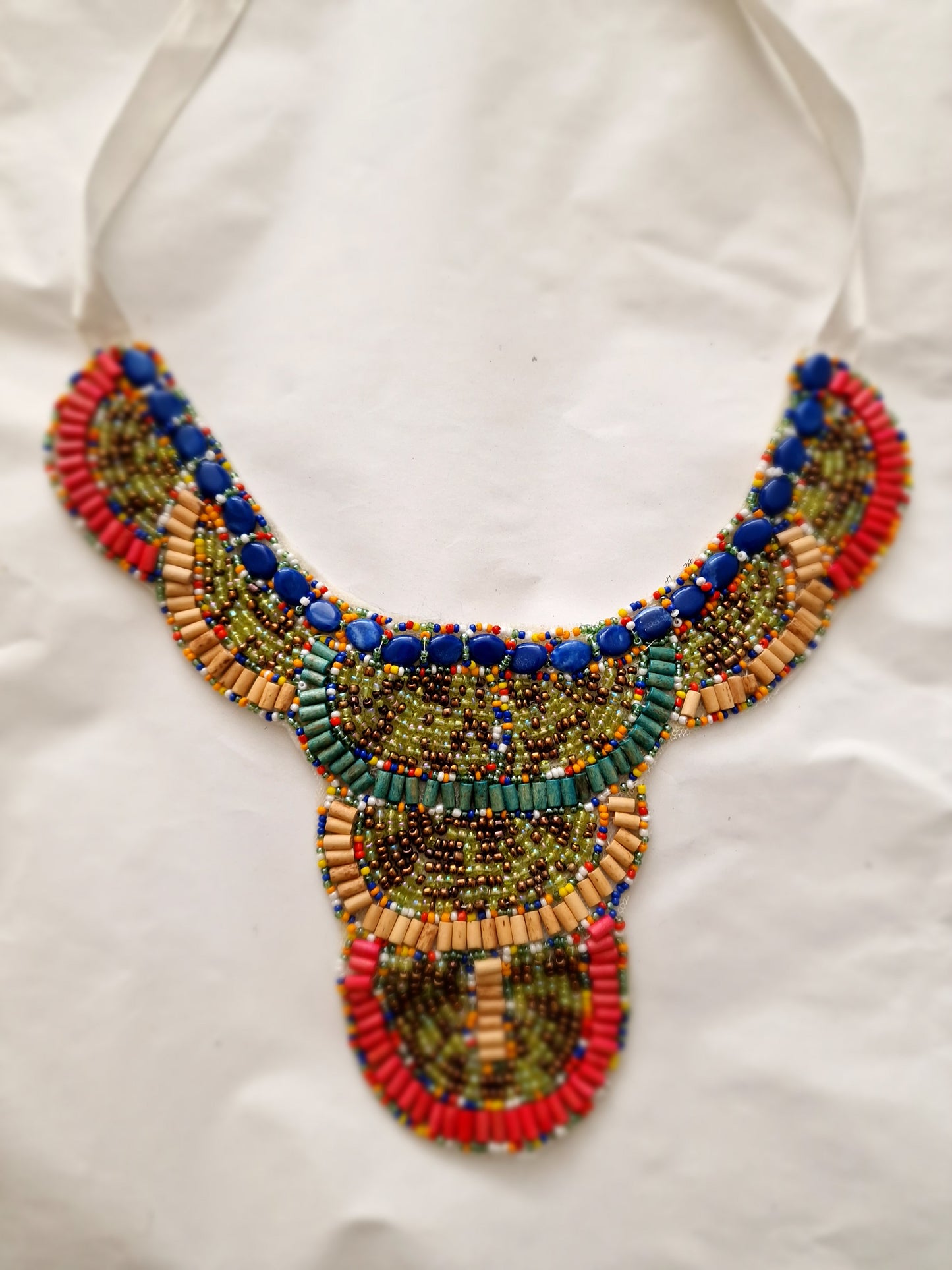 Colourful Bead bib statement necklace - white collar