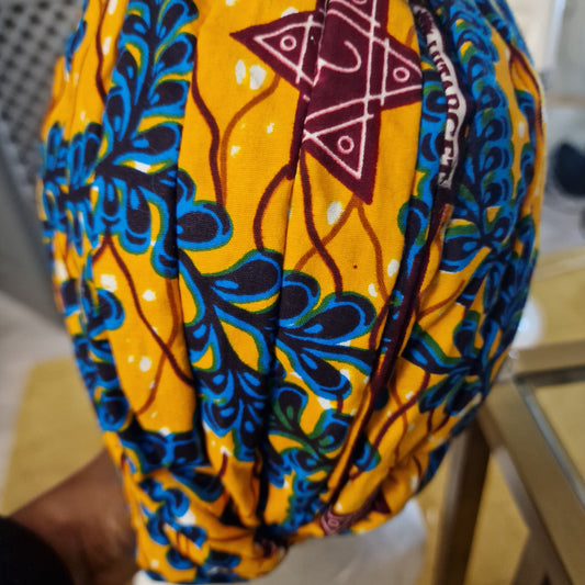 Yellow and blue mixed head turban - silk lined