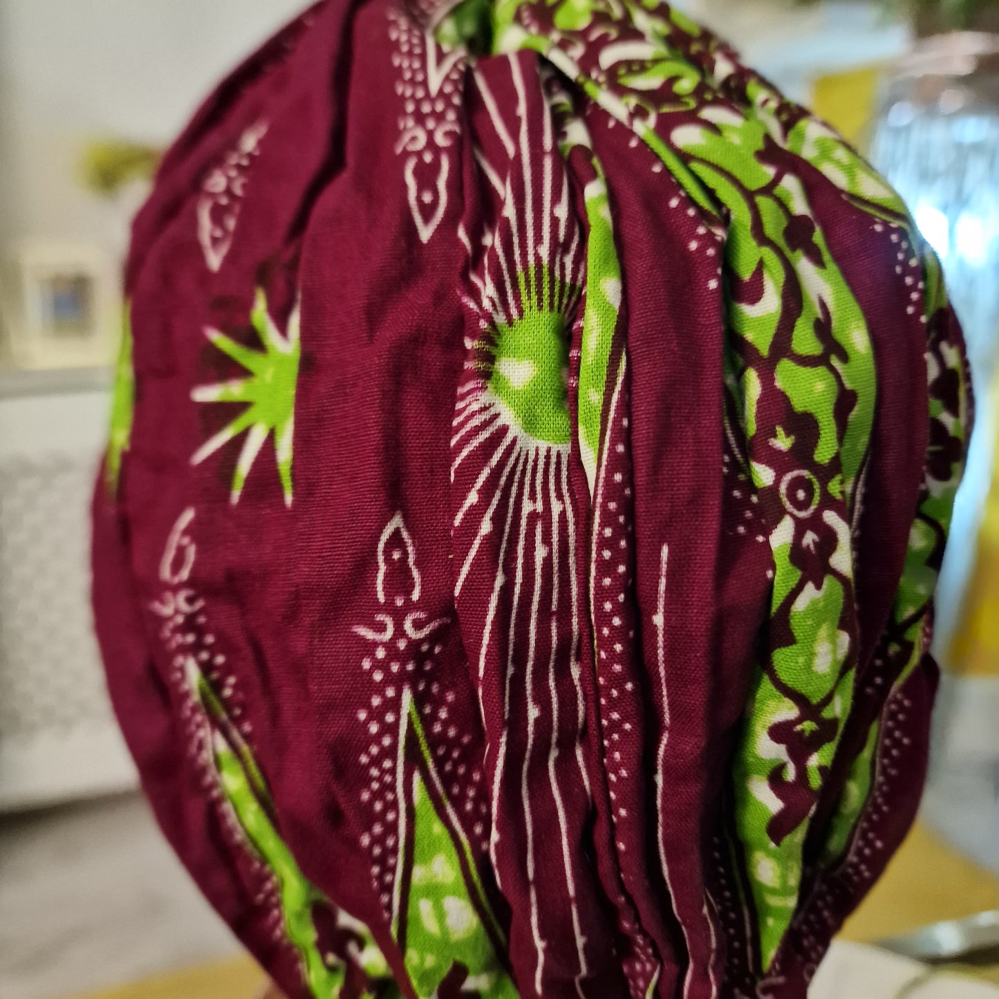 African print head turban - green and purple - Large