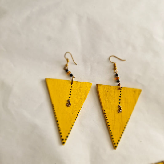 Yellow triangular shaped earrings