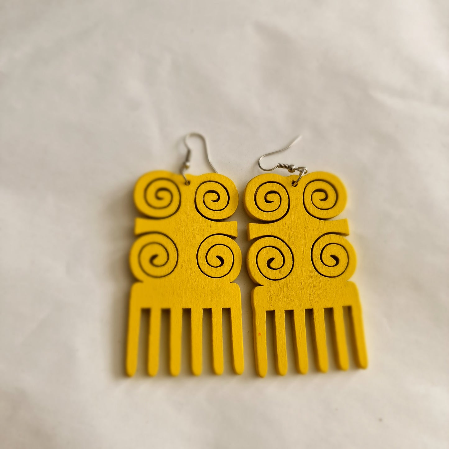 Yellow Afro Comb and adinkra Wooden Earrings