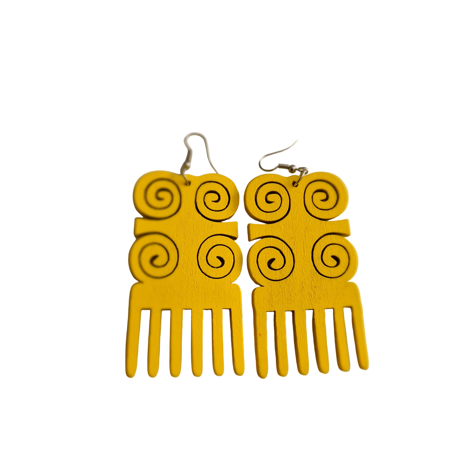 Yellow Afro Comb and adinkra Wooden Earrings
