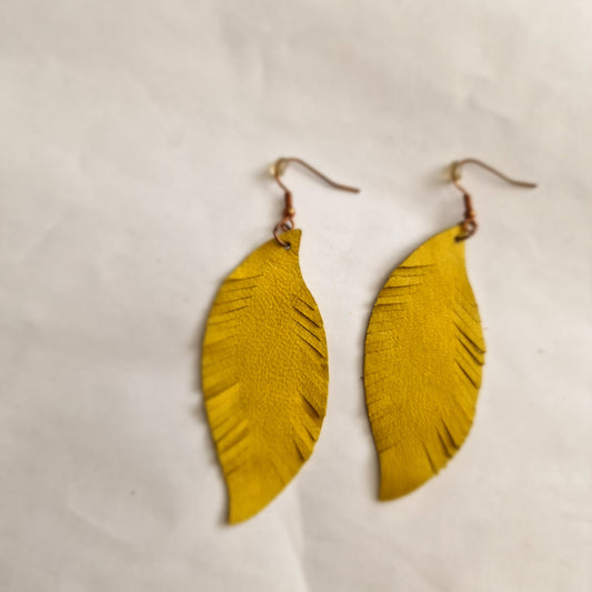 Yellow Feather Lightweight Leather Earrings