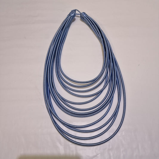 12 strand - light blue silk rope layered statement necklace