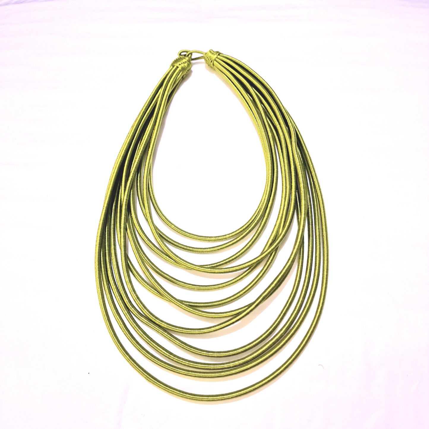 12 strand - Lime green silk rope layered statement necklace