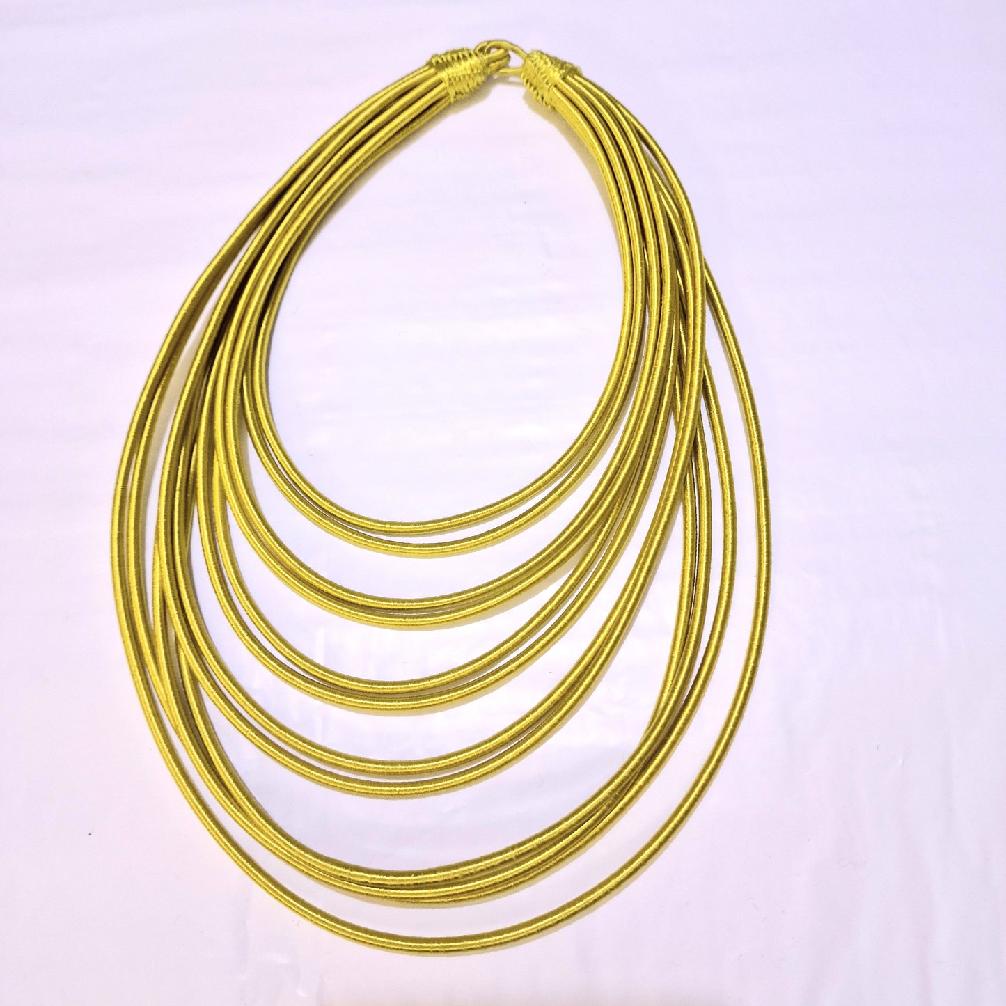 12 Strand silk light gold layered necklace - golden yellow stemit