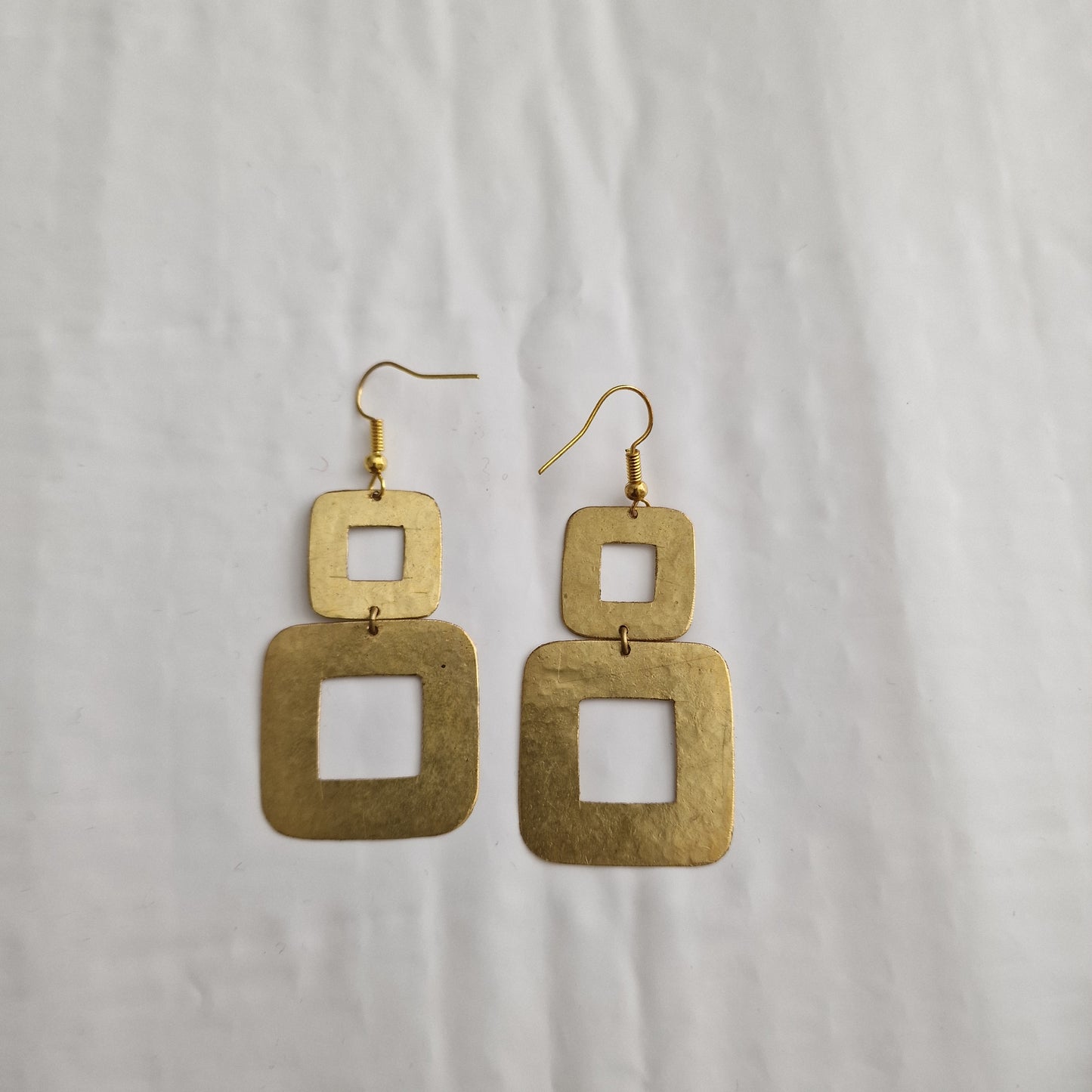 Square brass geometric pendant earrings