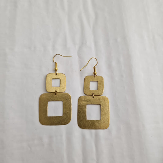 Square brass geometric pendant earrings