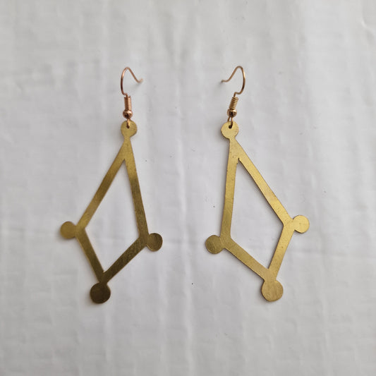 Triangular geometric shaped brass pendant earrings