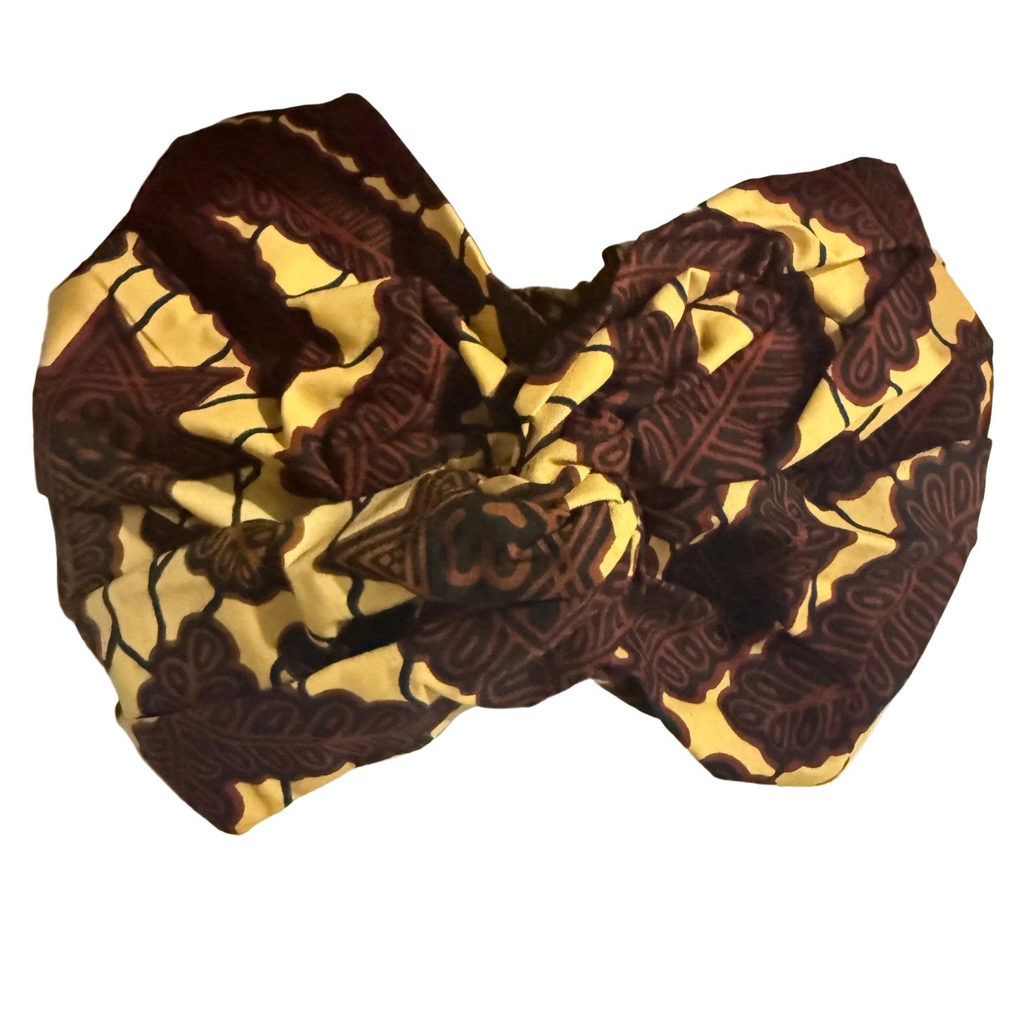 Brown and beige patterned wide turban