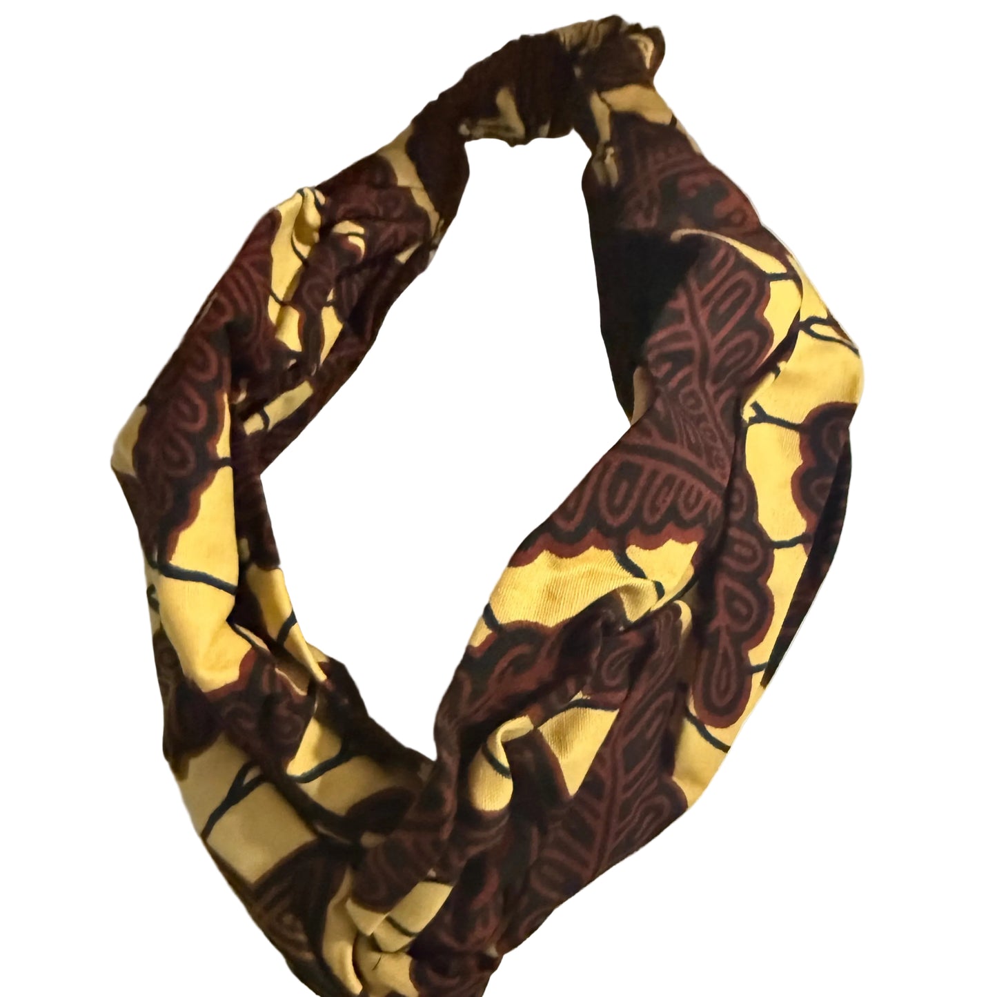 Brown and beige patterned wide turban