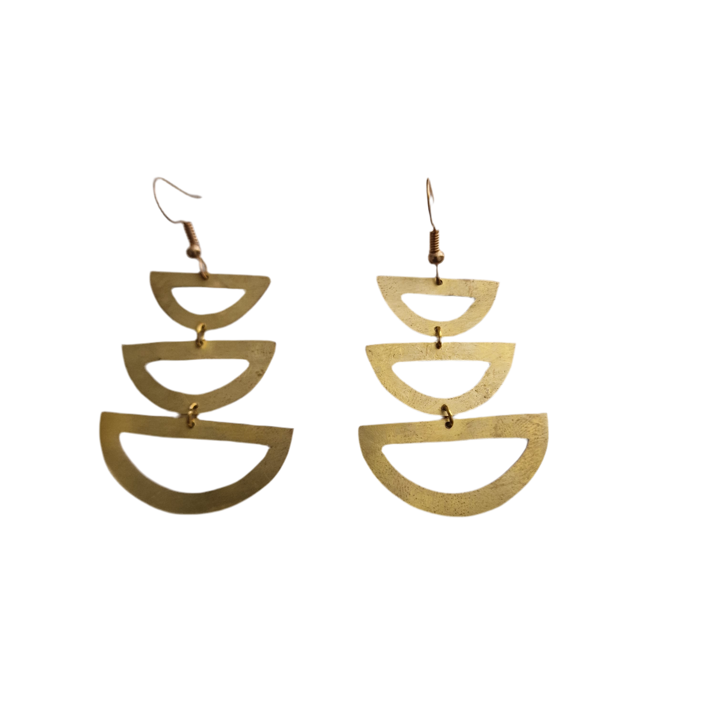 Half-mooned shaped geometric shaped brass pendant earrings