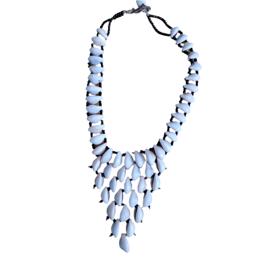 Cowrie bead bib statement necklace