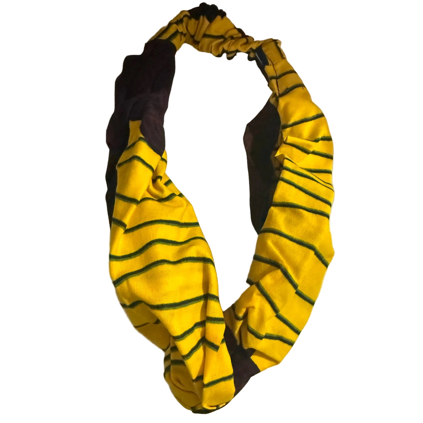 Brown and yellow pattern wide turban