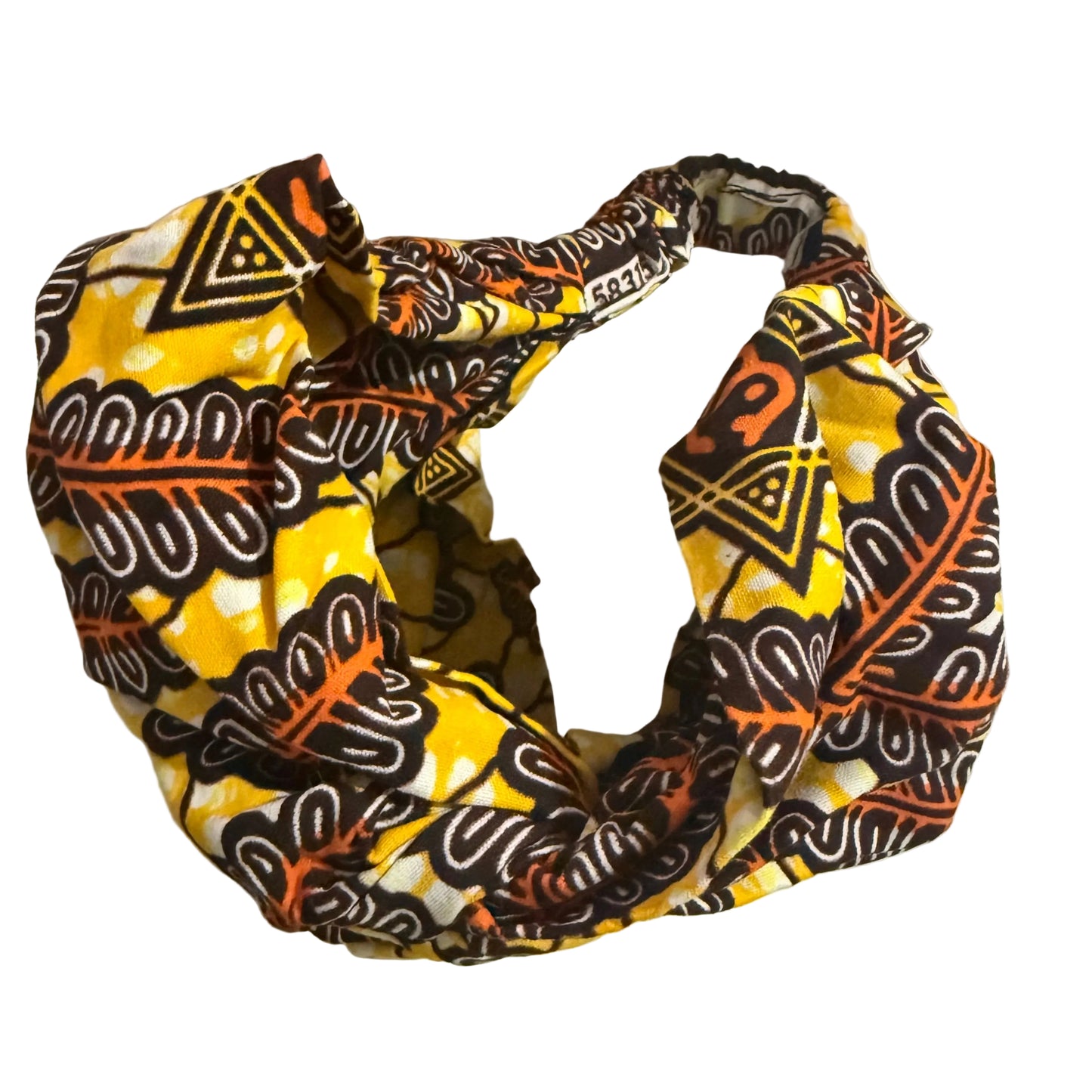 Brown, yellow and orange leaf patterned wide turban