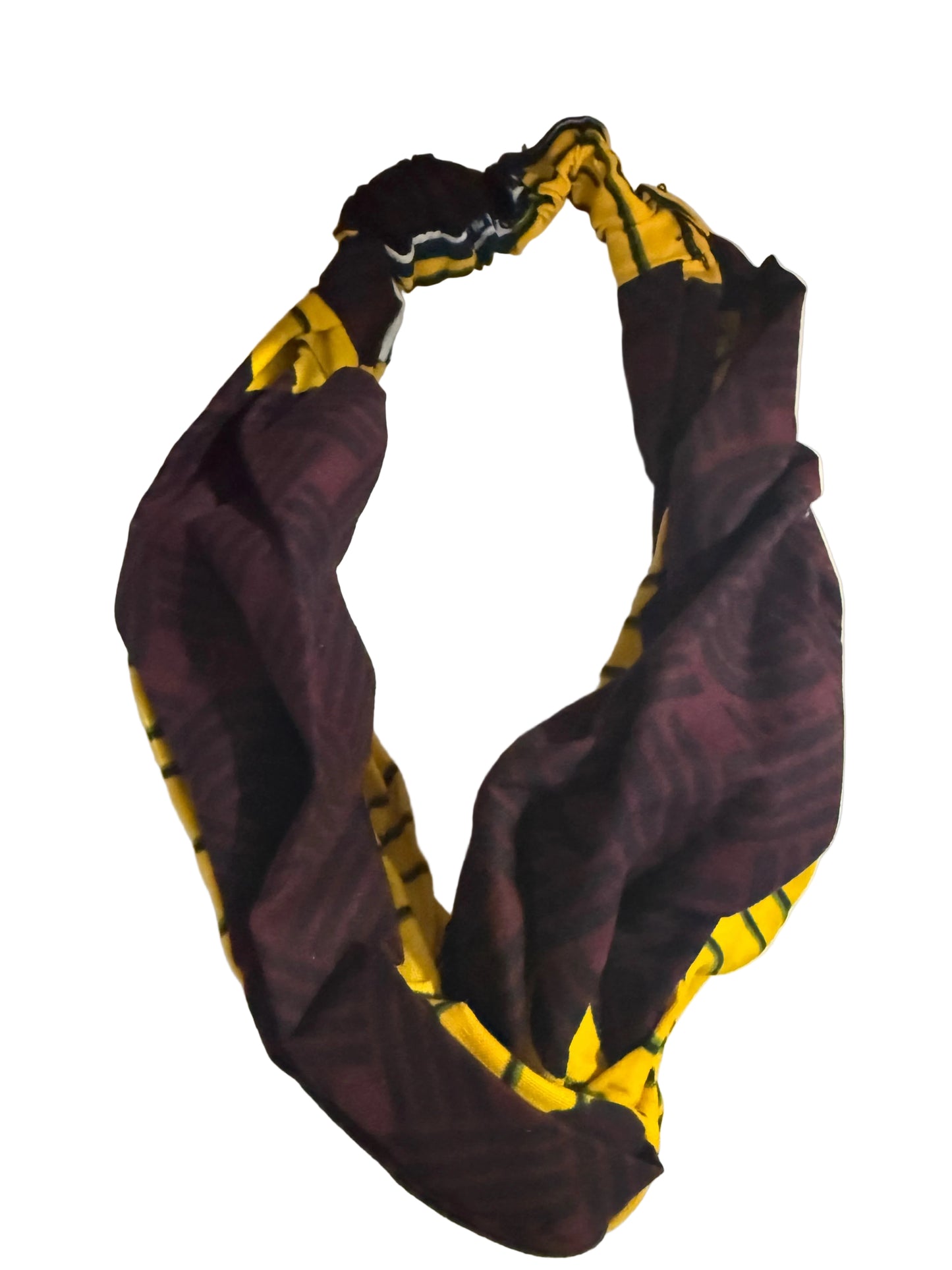 Brown and yellow pattern wide turban