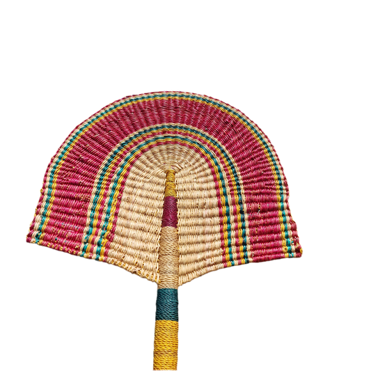 Red Beautiful handwoven and decorative Bolga fan, hand fan, African fan, Ghanaian fan