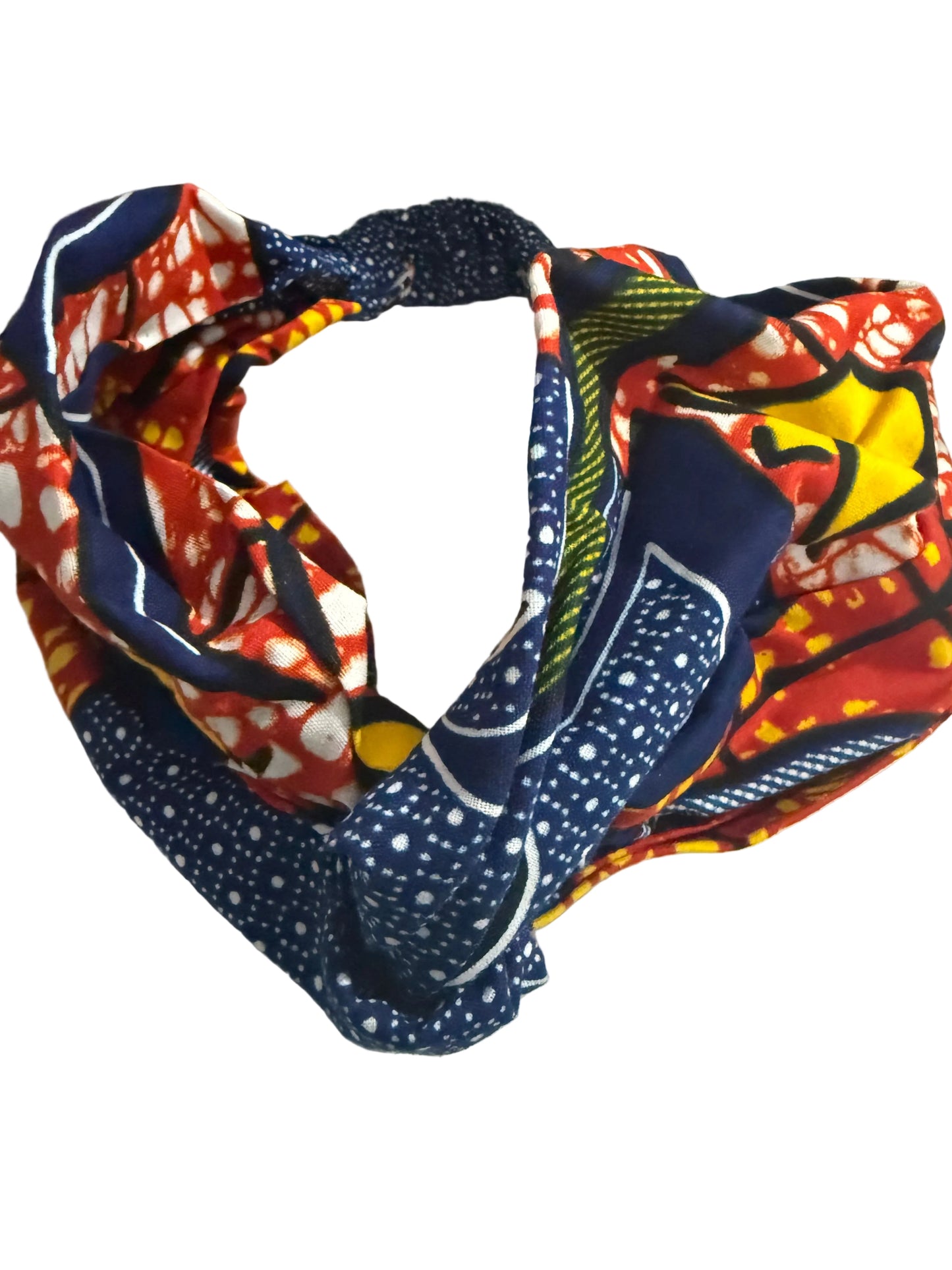 Blue, red and yellow wide turban
