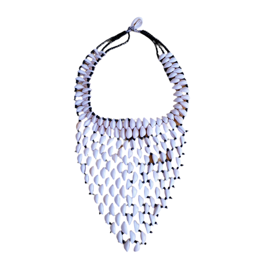Cowrie bead statement necklace - pyramid shape