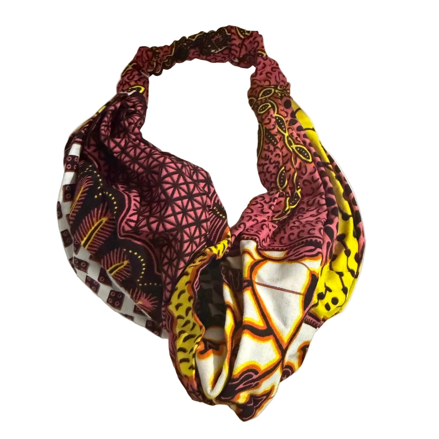 Yellow, White and Pink African Print Turban Style Headband