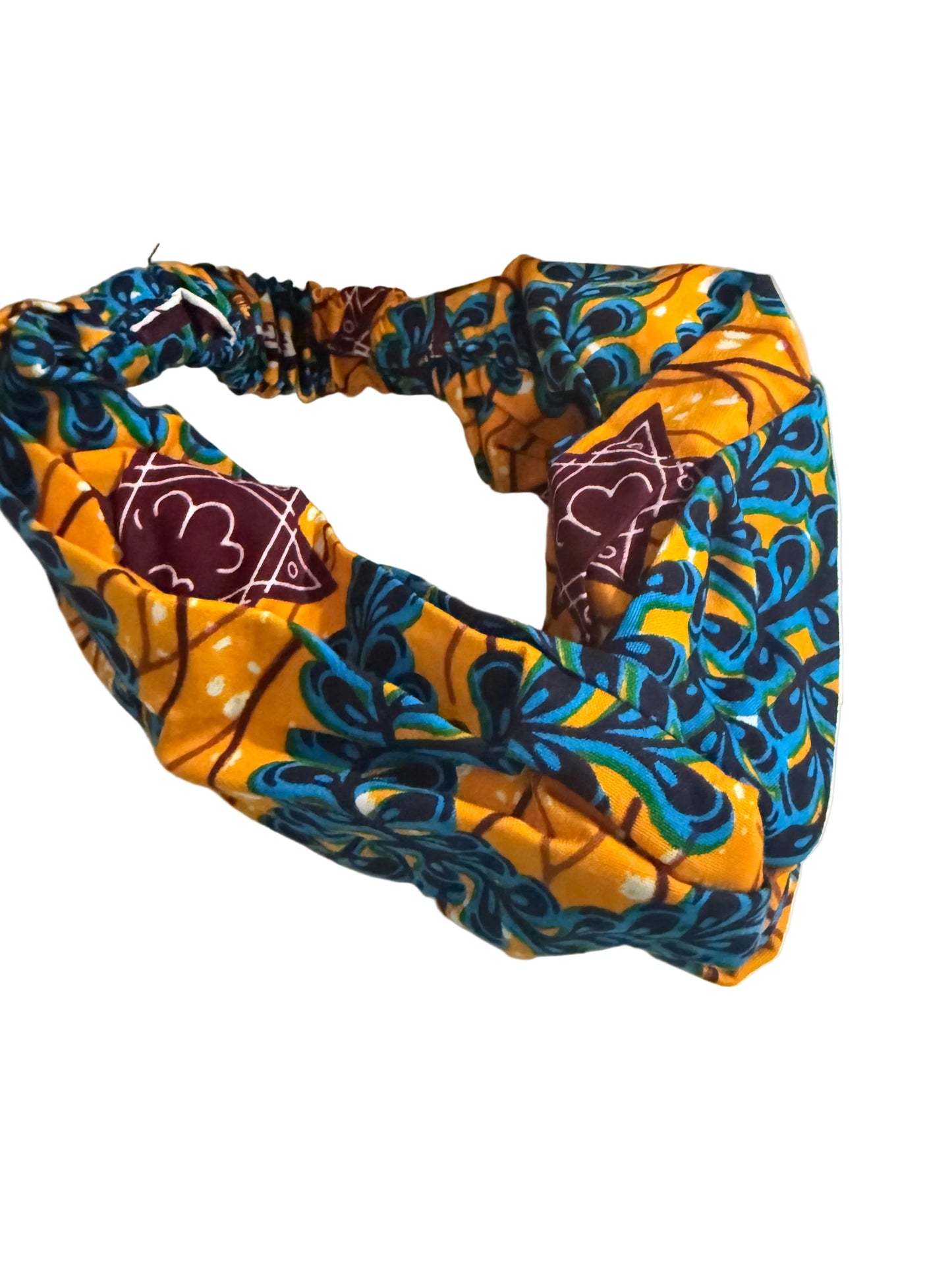 Blue leaf and orange wide turban headband