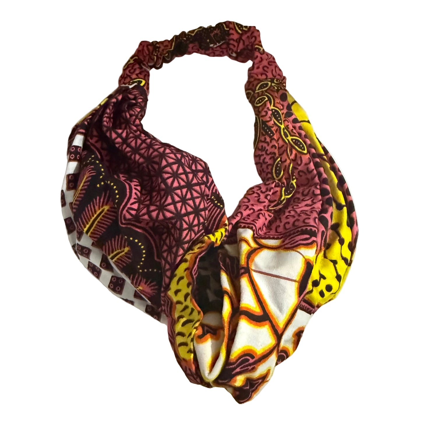 Yellow, White and Pink African Print Turban Style Headband