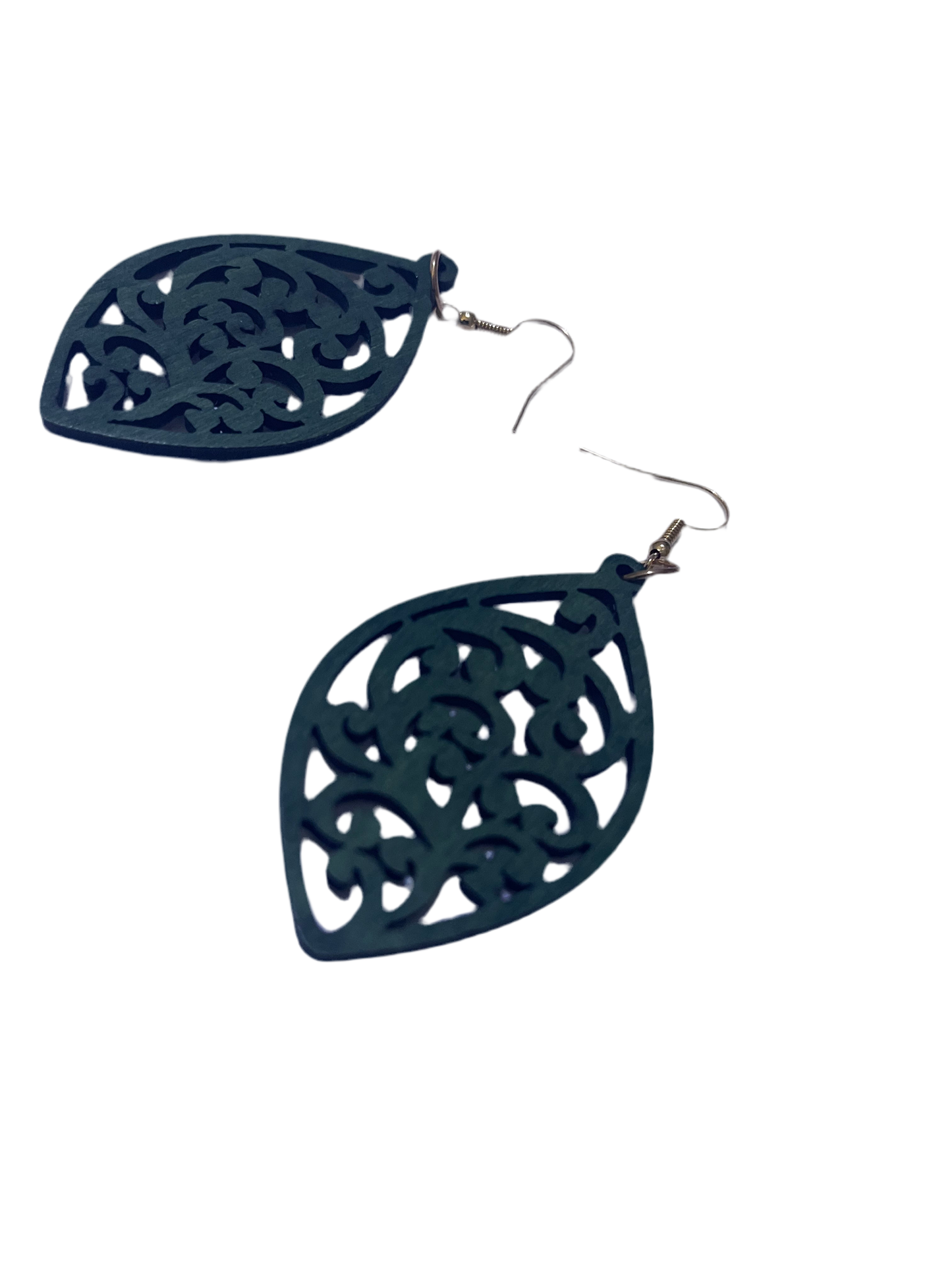 Green leaf shaped wooden earrings
