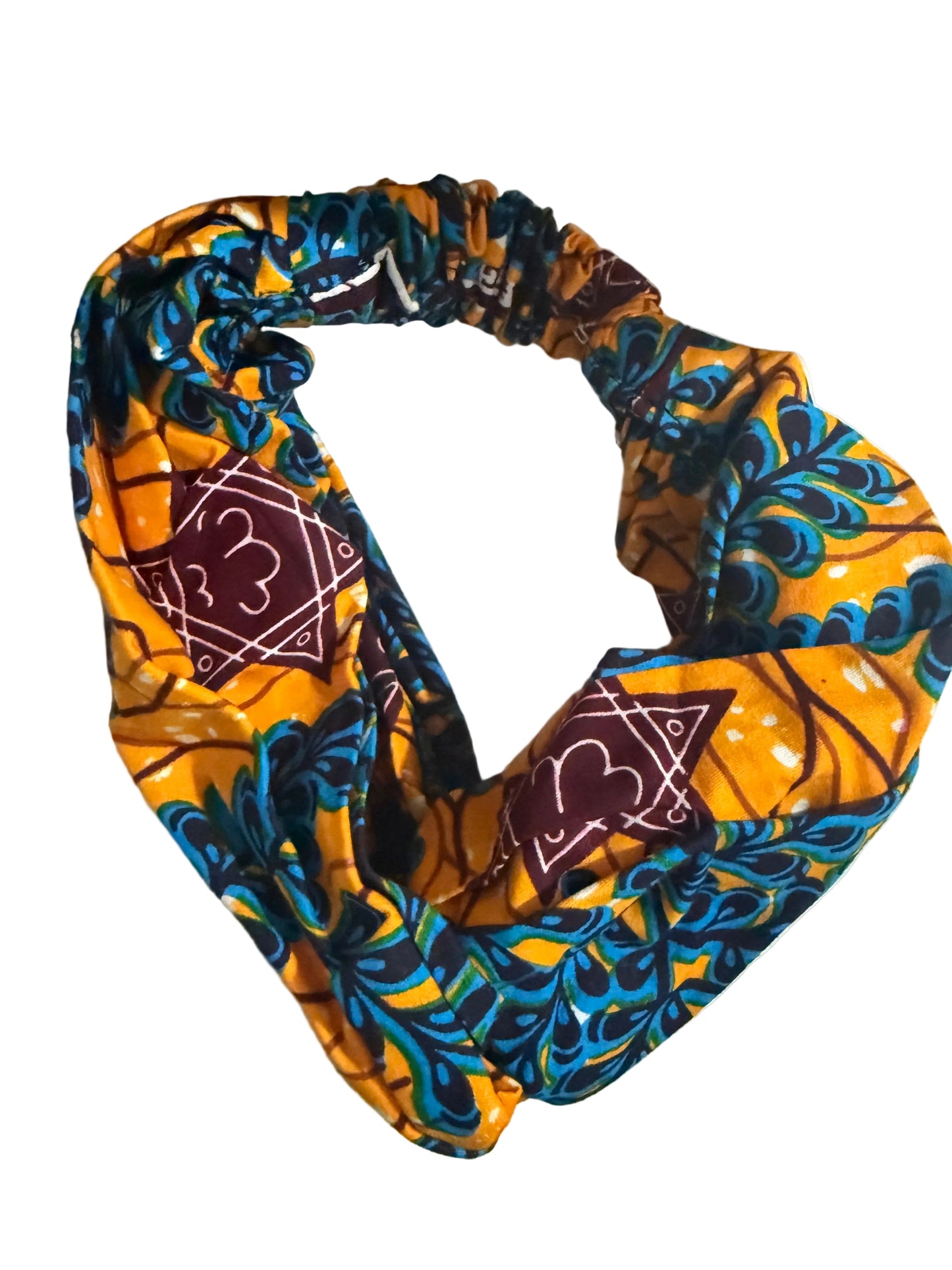 Blue leaf and orange wide turban headband