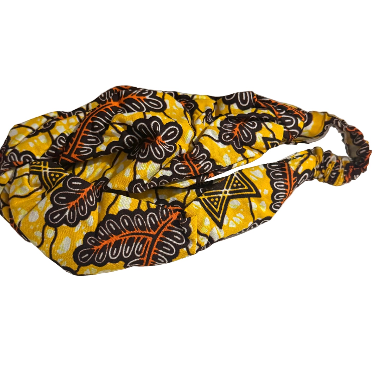 Brown, yellow and orange leaf patterned wide turban